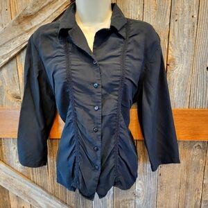 Anna And Frank Shirt Womens Medium M Button Up Black 100% Silk career